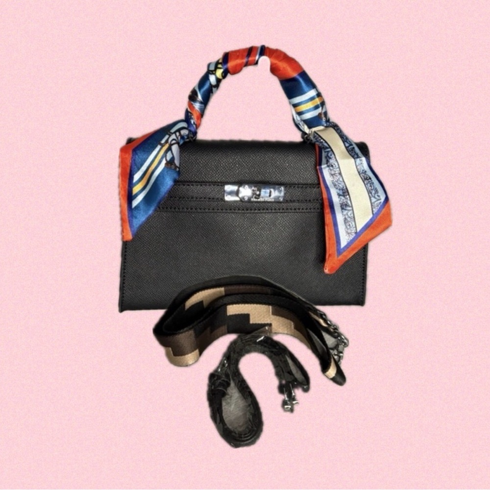 Stylish Black Crossbody Bag with Scarf Detail